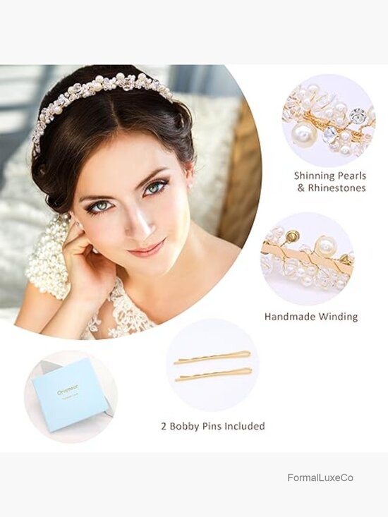 Bridal Headband with Pearls Crystal Hair Accessory for Wedding Party main image 4